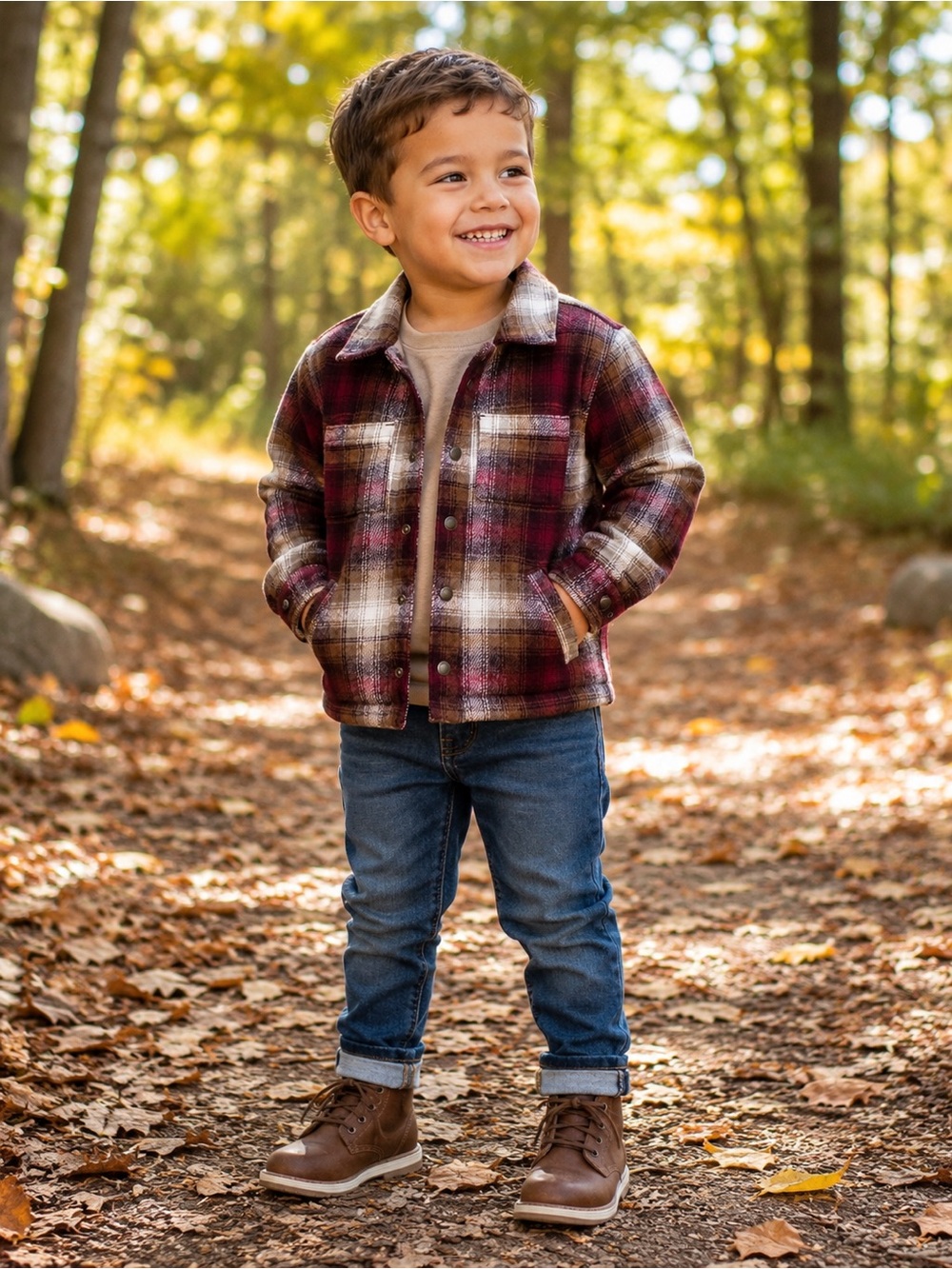 Old Navy Burgundy Plaid Button-Front Shirt Jacket